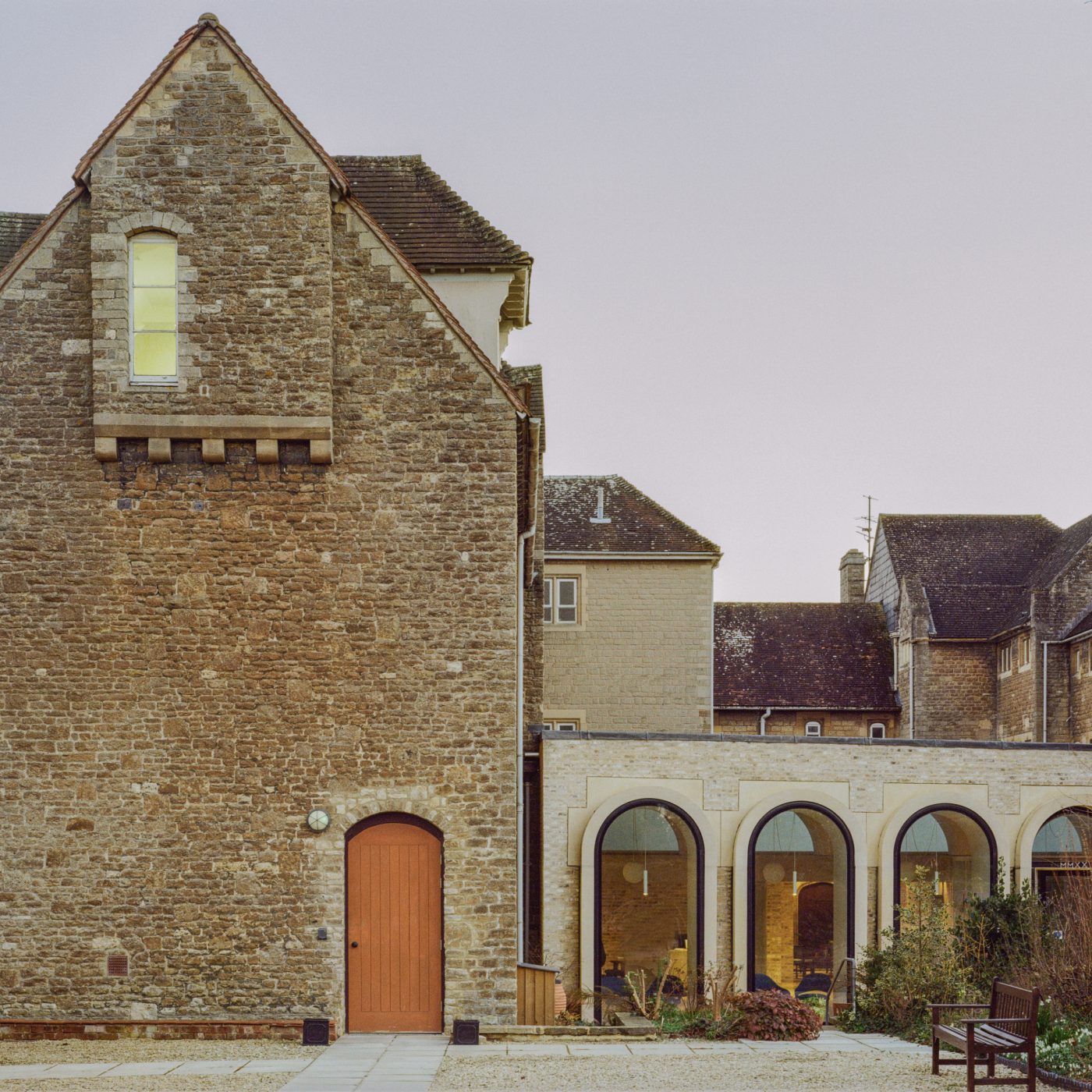 Exterior of old convent with modern extension