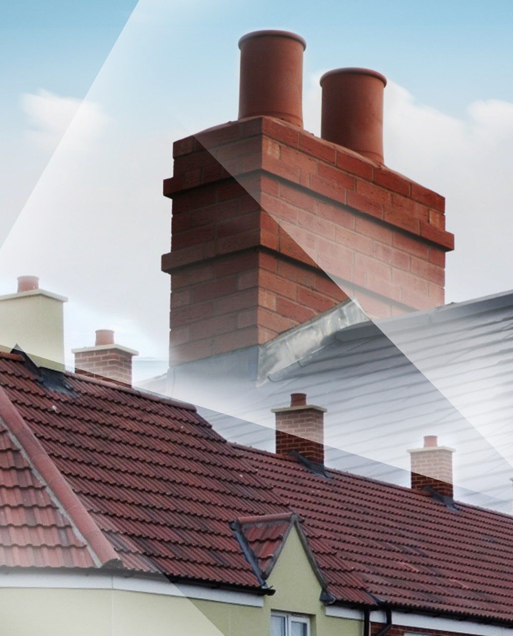 Brick chimney and chimney pots on roof