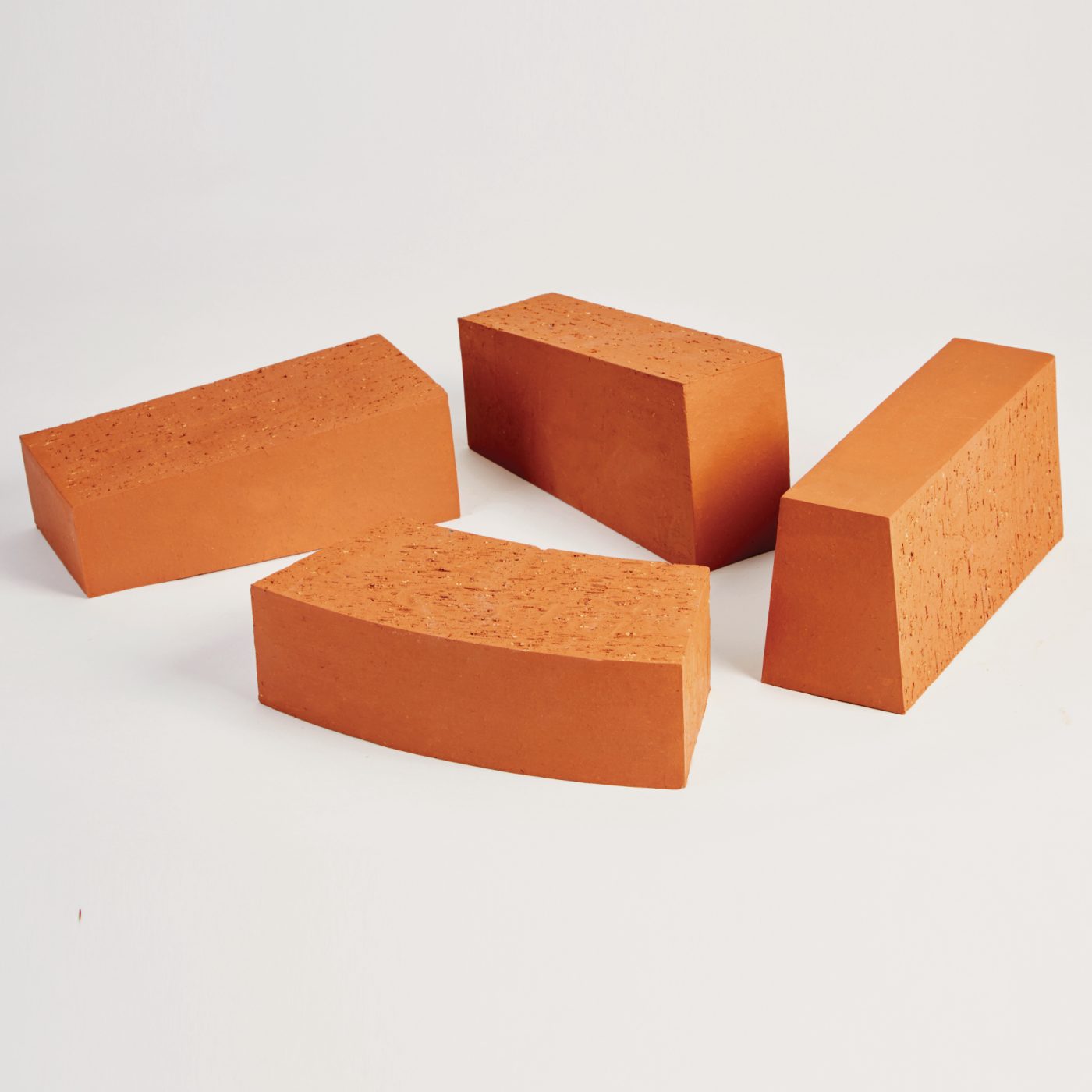 Angle and radial special bricks on white background