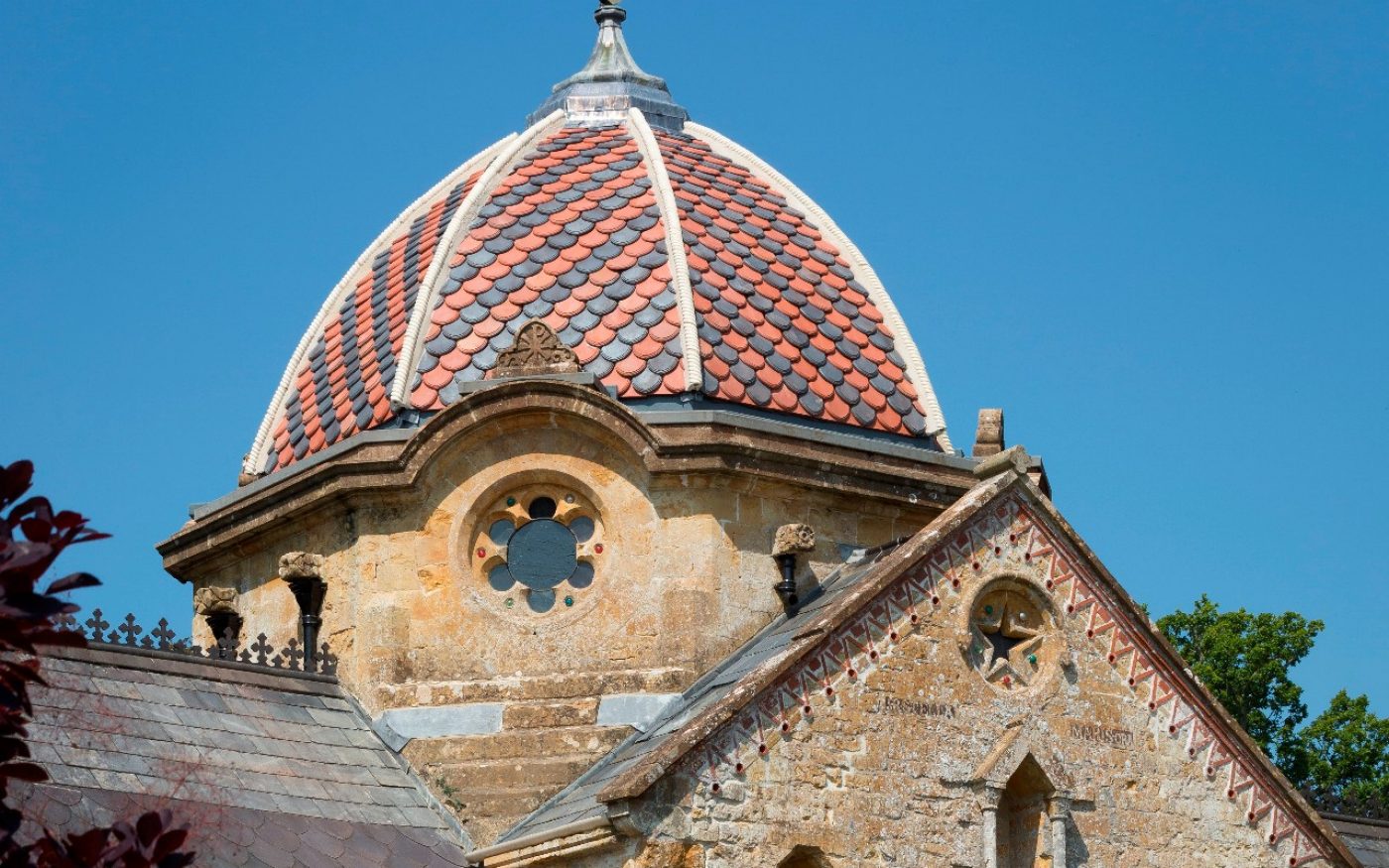 Beautiful old church with restored clay roof tiles