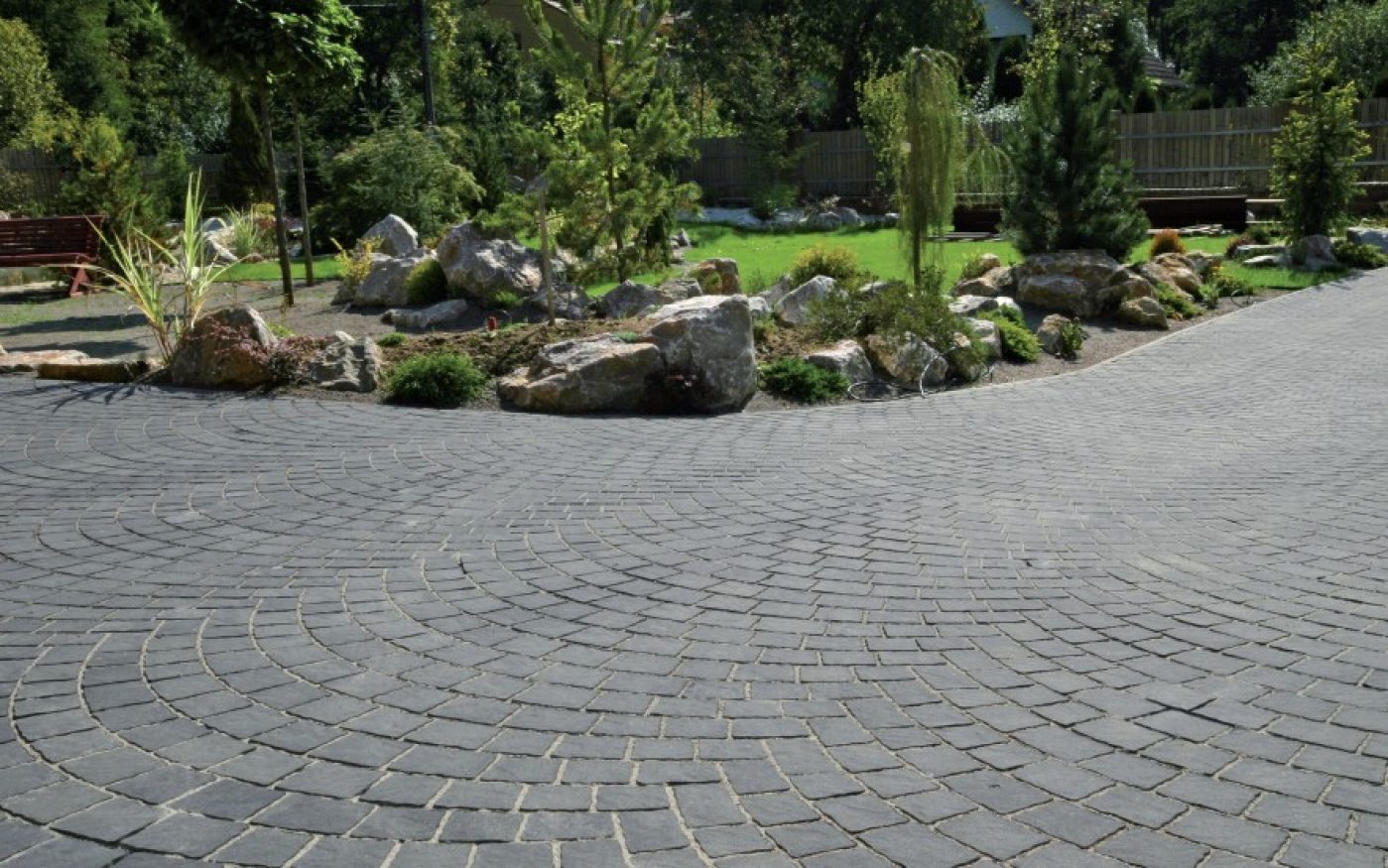 Close up of cobblestone concrete pavers