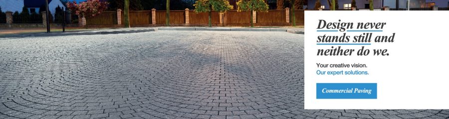 Concrete pavers in a public space with benches