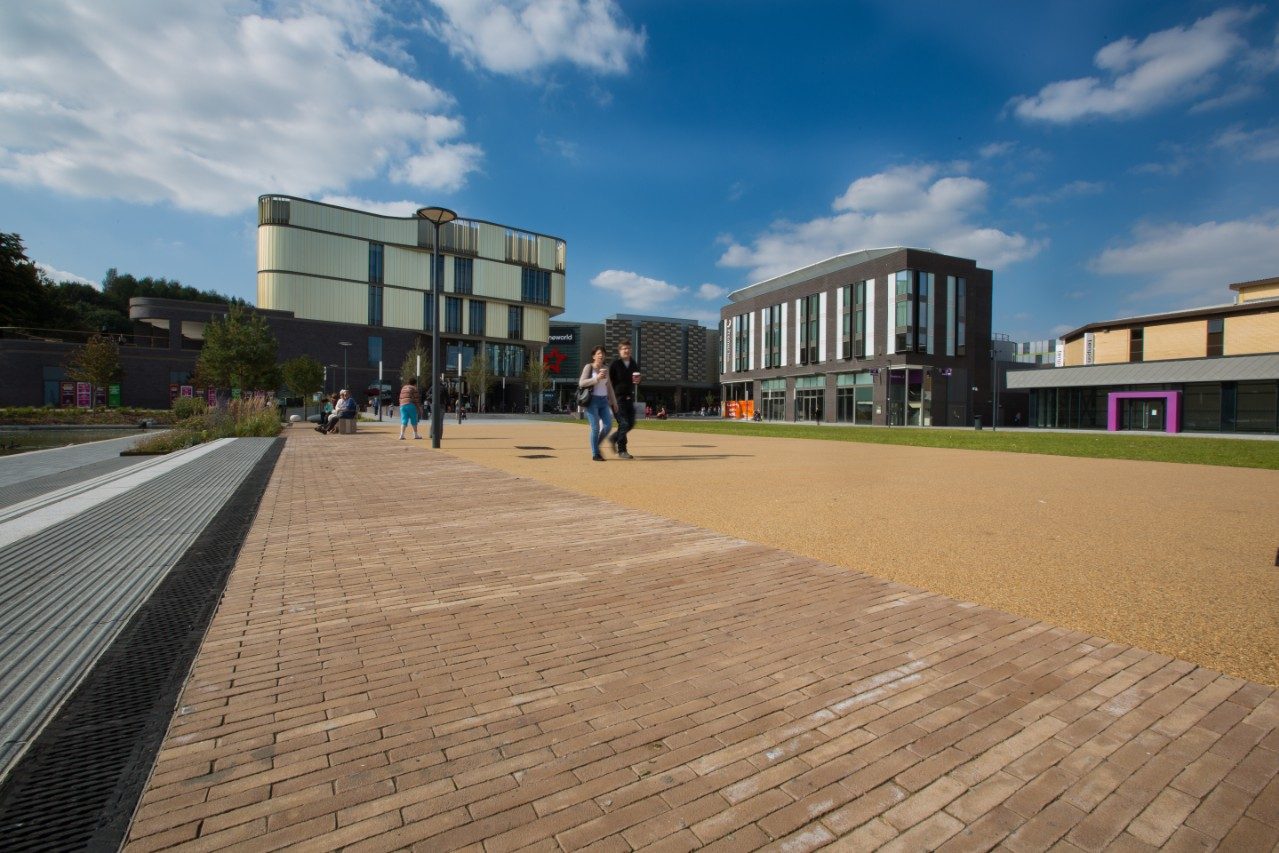 Herringbone pattern clay paving