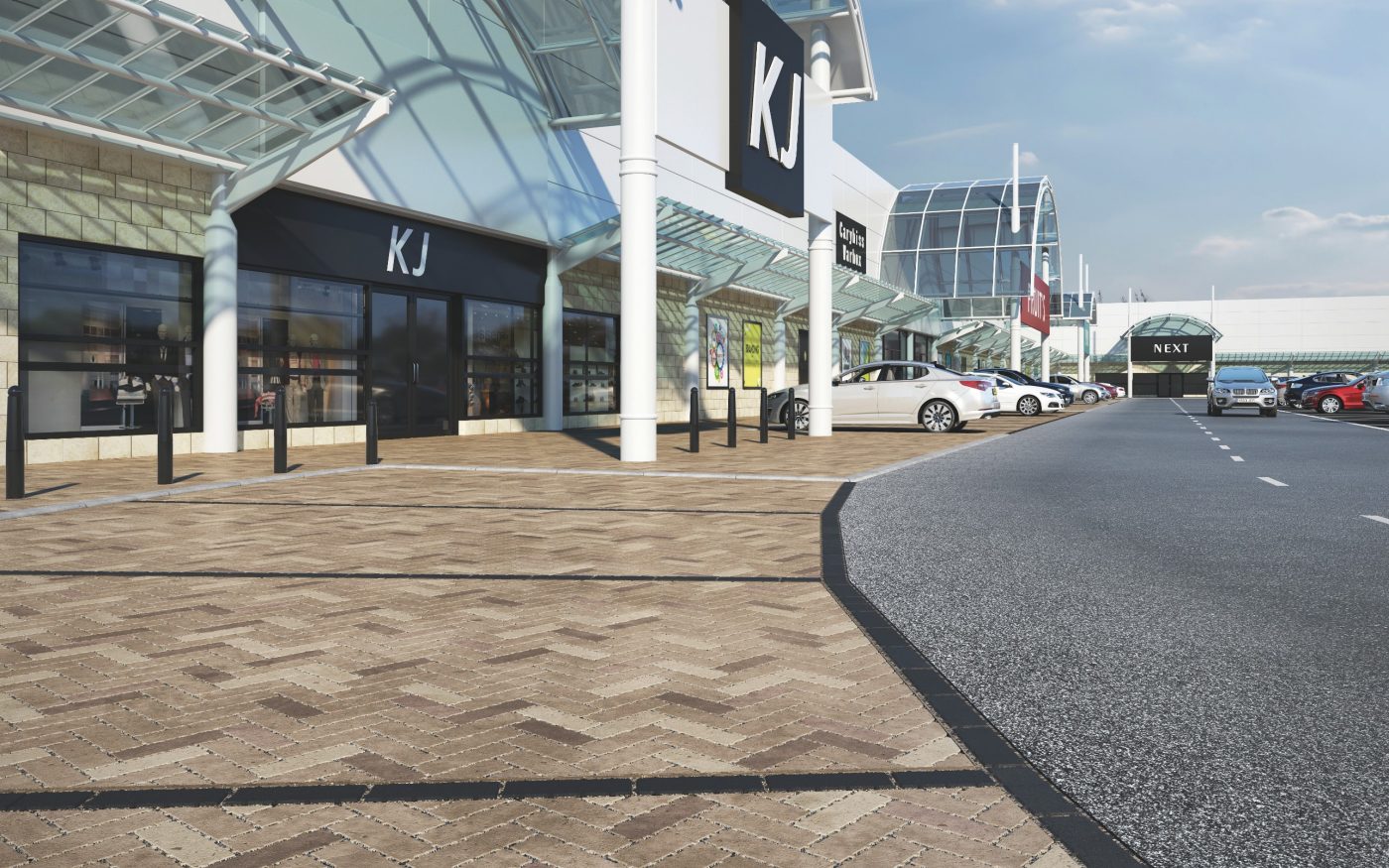 Aquata permeable pavers used outside on a retail park