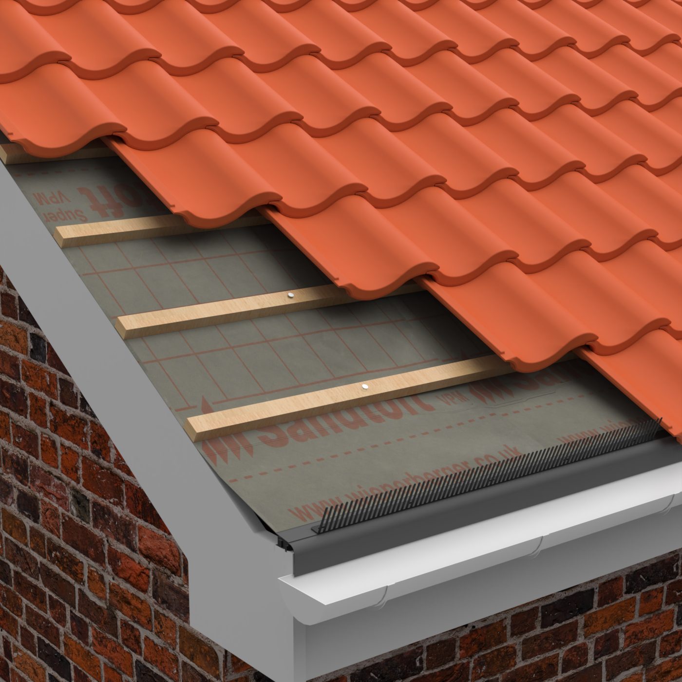 Cross-section of roof eave ventilation system