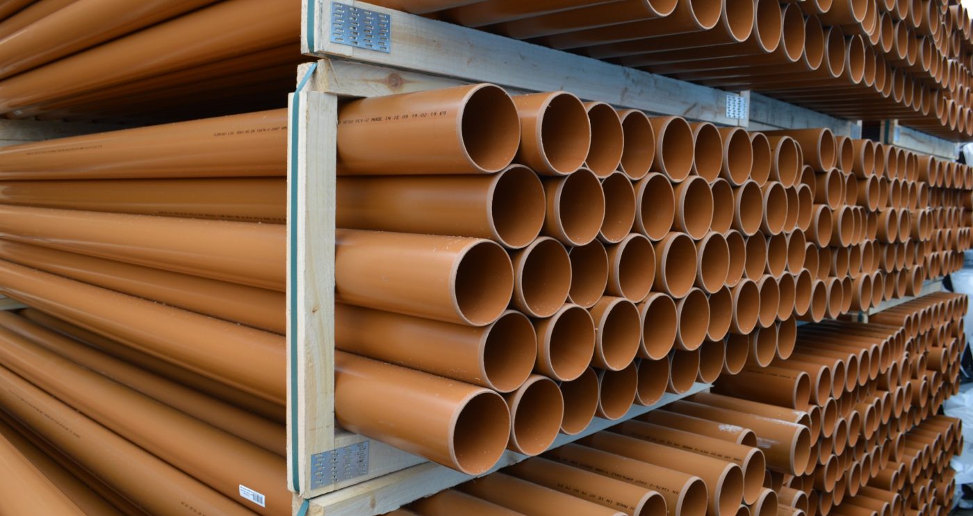 Brown Plastic underground drainage parts stood up vertically