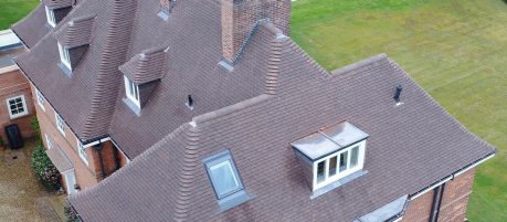 Aerial image showing the Wienerberger Barrow Burnt Oak tiles used on entire roof