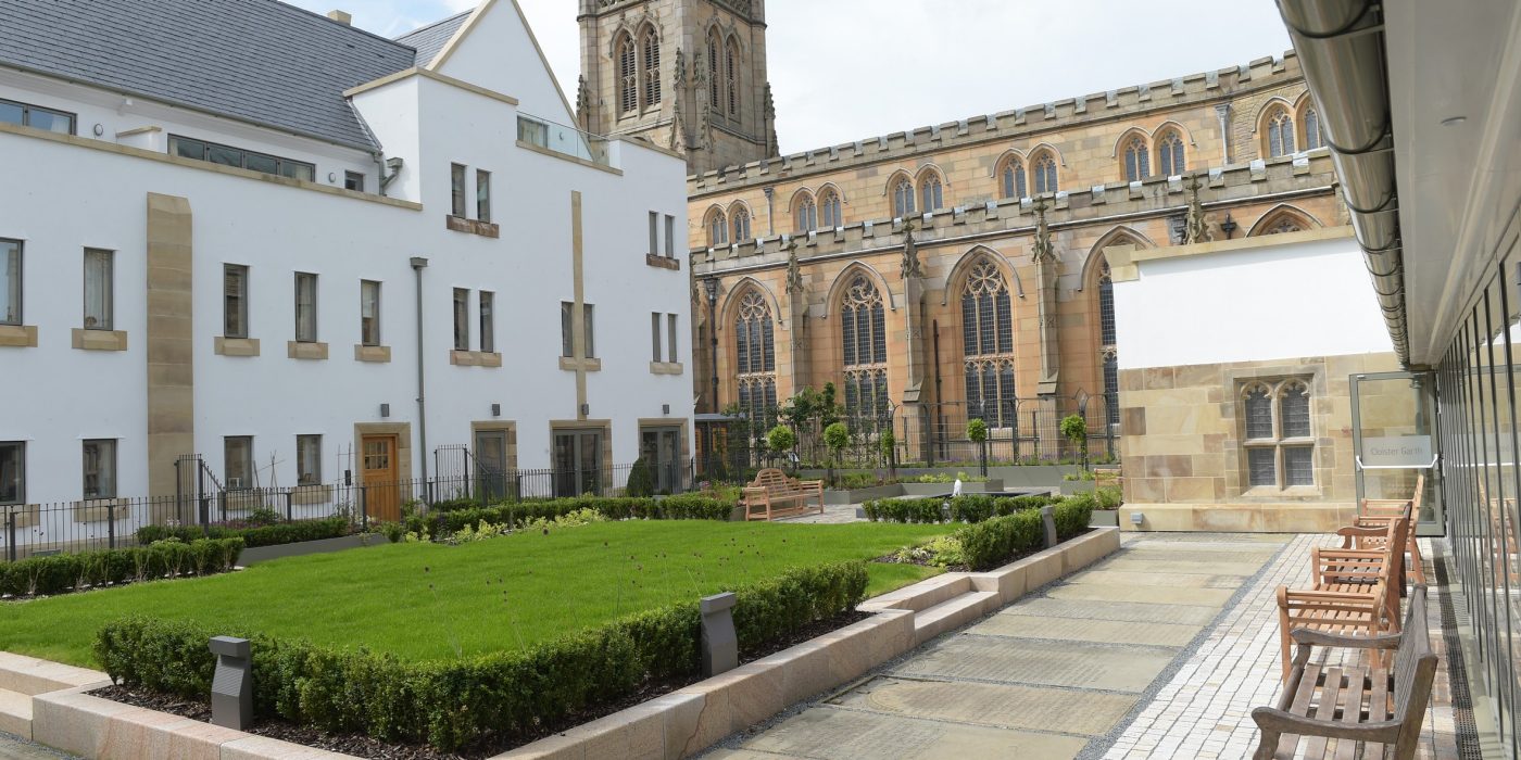 Exterior of Blackburn Cathedral, Clergy Court and Cloister