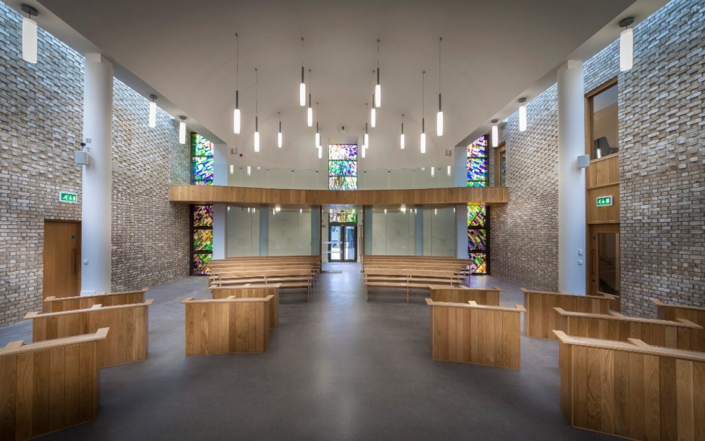 Church interior with Con Mosso brick walls