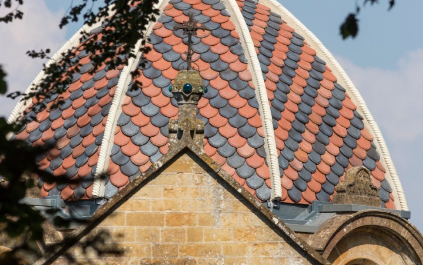 Intricate roof tile design of Chideock Church dome