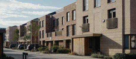 Exterior of old chocolate factory renovated into modern housing development