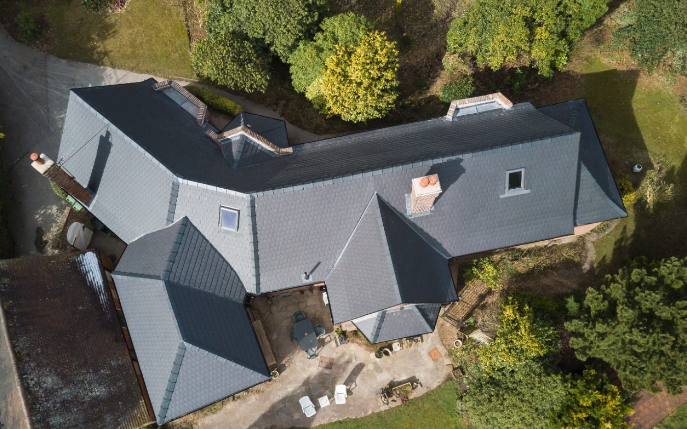 Newly renovated roof using Antique Slate tiles