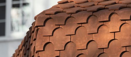 Close up detail of the Goxhill Tiles used of the facade of the extension