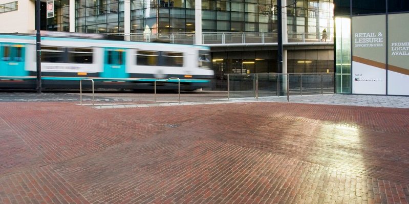 Paved piazza in a city centre