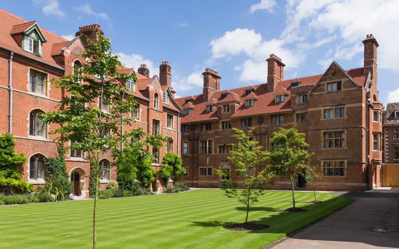 Green lawn quadrangle at Queens College, Cambridge