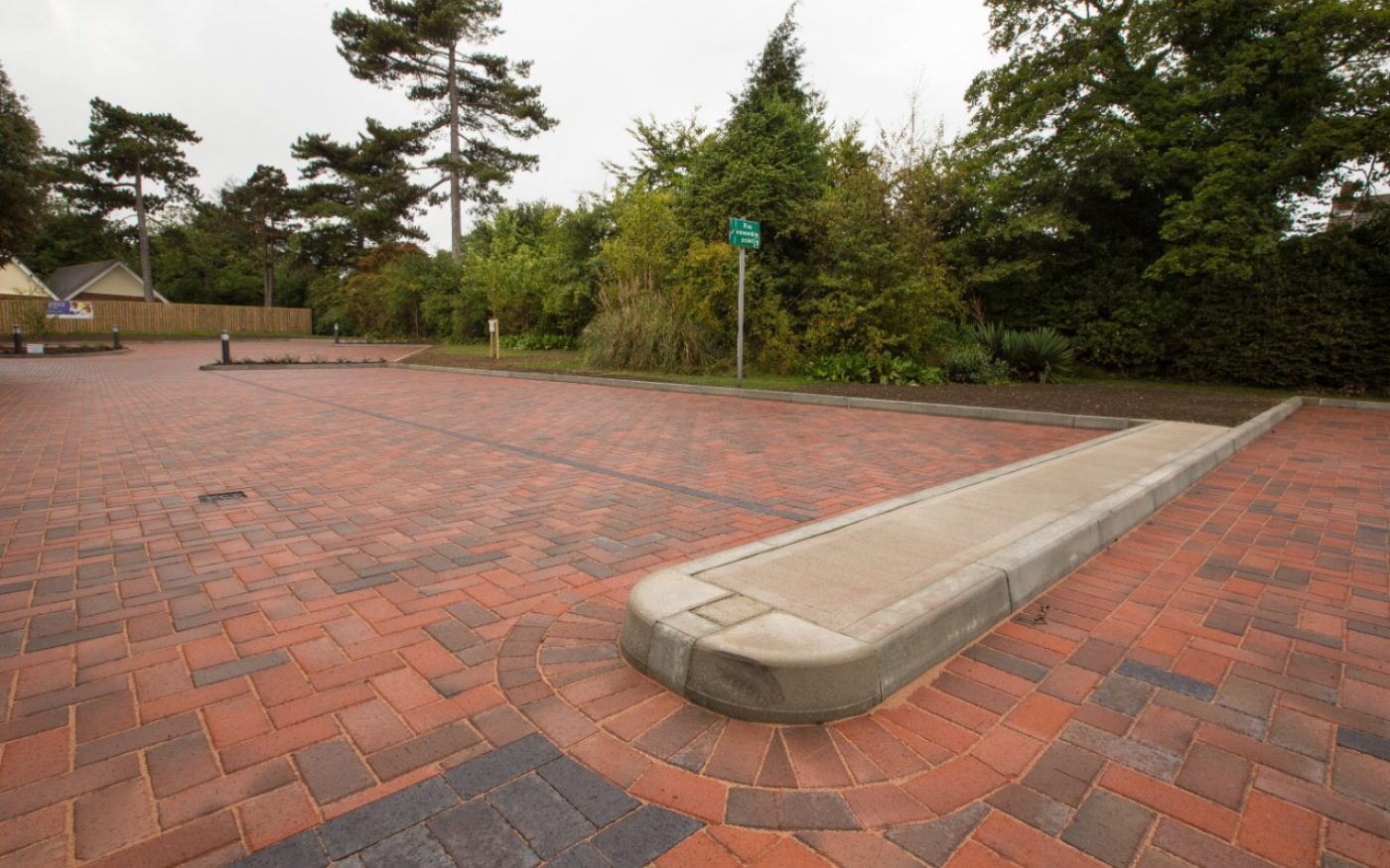 Herringbone pattern clay paving