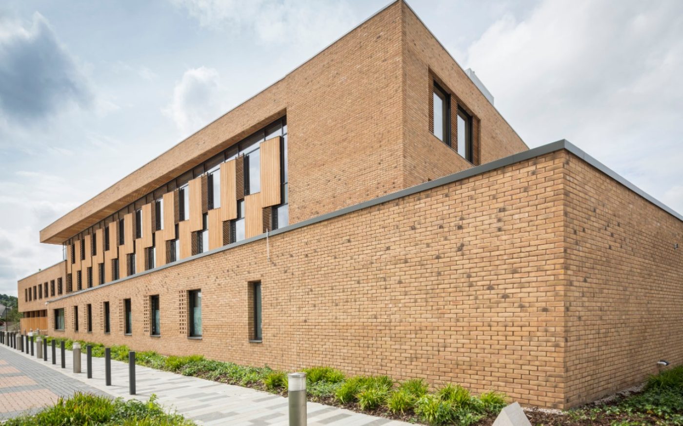 Exterior of modern brick health centre
