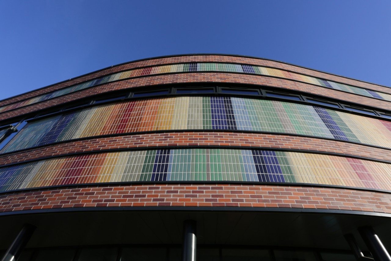 Colourful rainbow facade on modern building