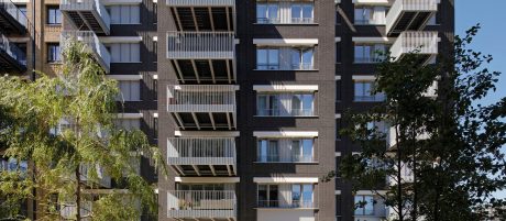 Close up image of multi-story complex with Wienerberger bricks used