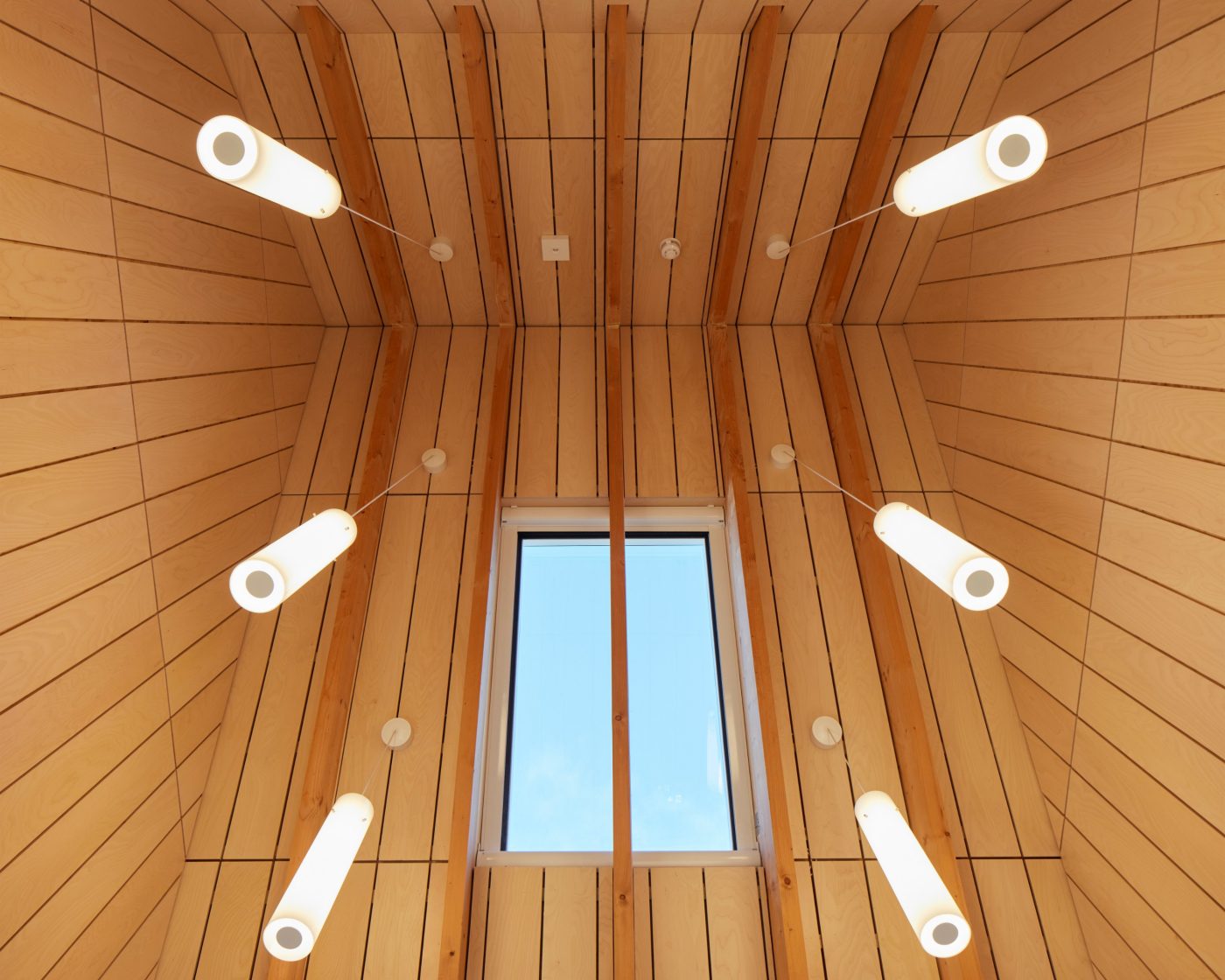 Wooden interior roof with skylight