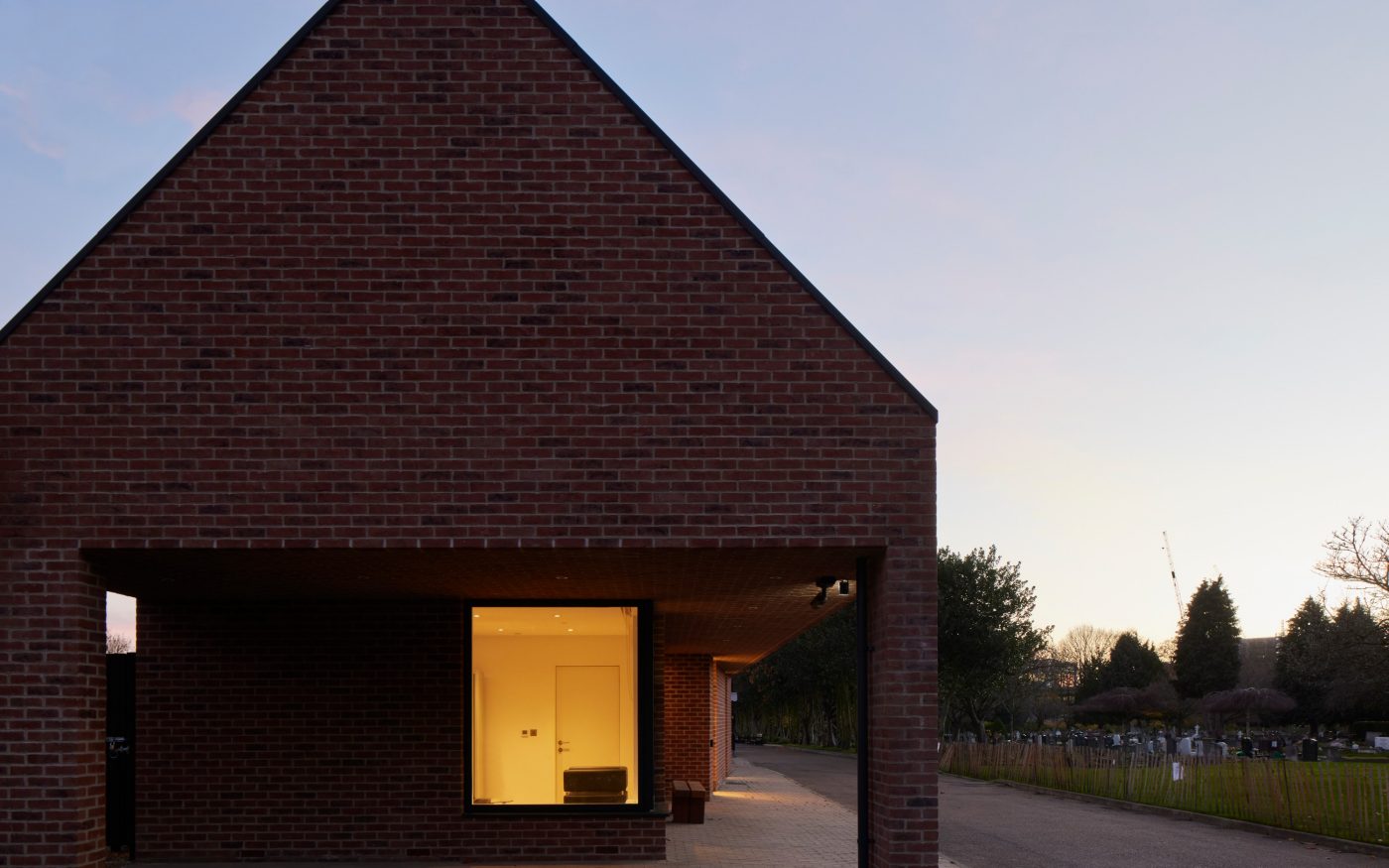 Gunnersbury Cemetery exterior at dusk