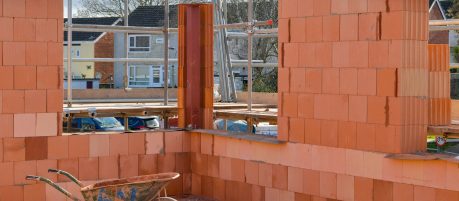 close up image of Porotherm clay block wall during construction