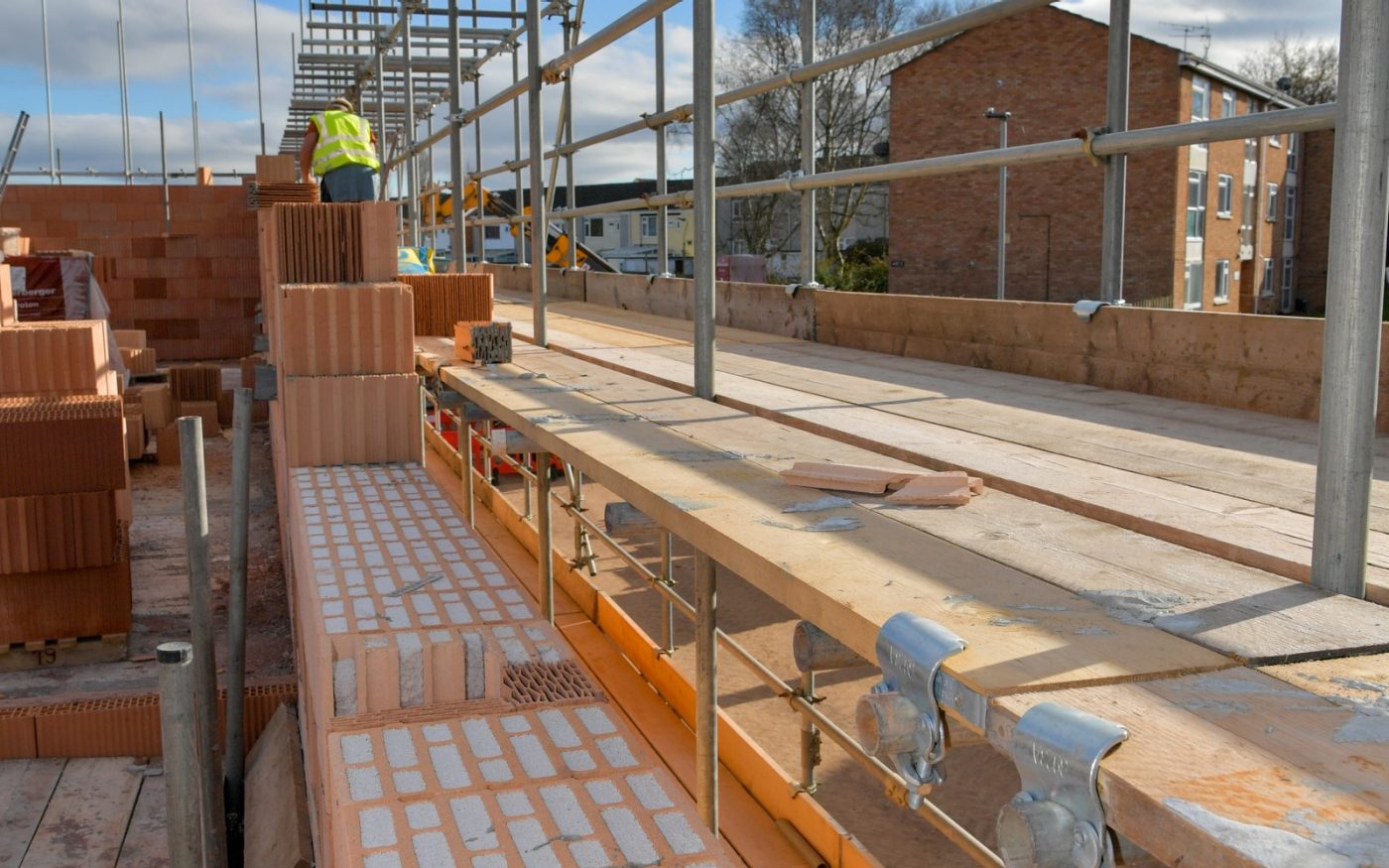 Building site, Porotherm clay block walls mid-construction