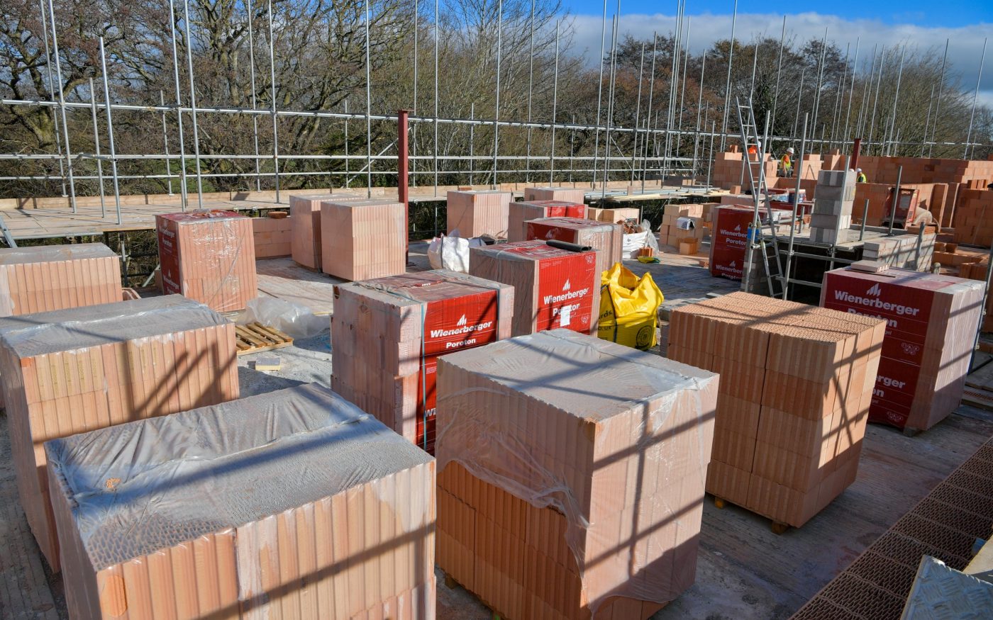 stock of Porotherm stacked on the building site