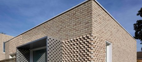 view of the contemporary dog-tooth detailing on the property