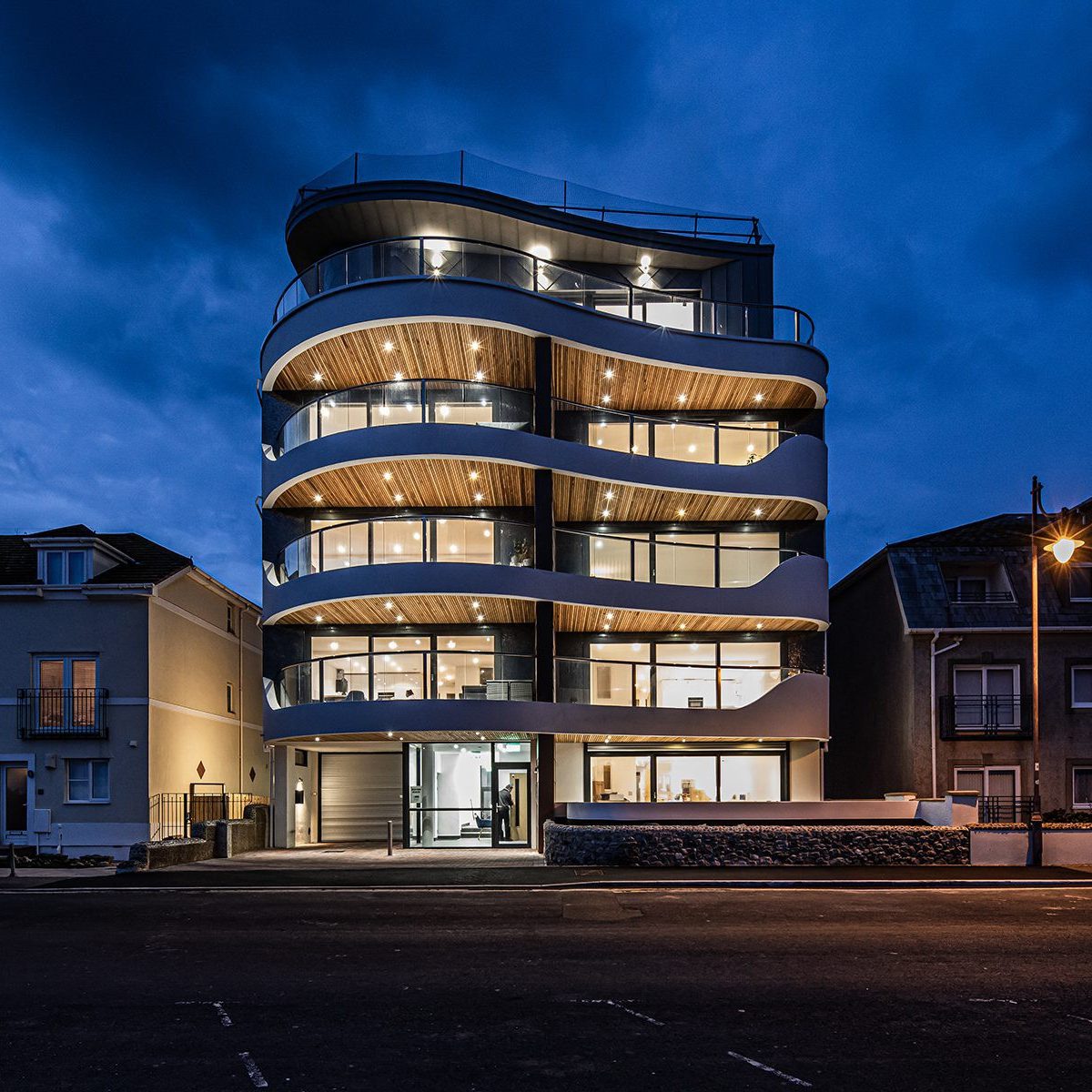 Modern apartment building in yellow brick