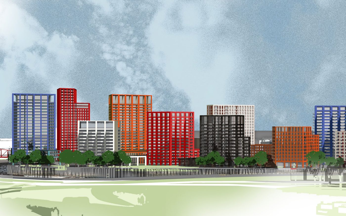 Concept illustration of London City Island development
