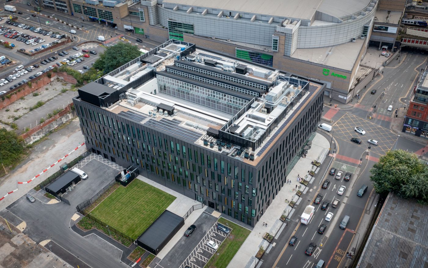 Aerial view of new City Centre Campus building in Manchester