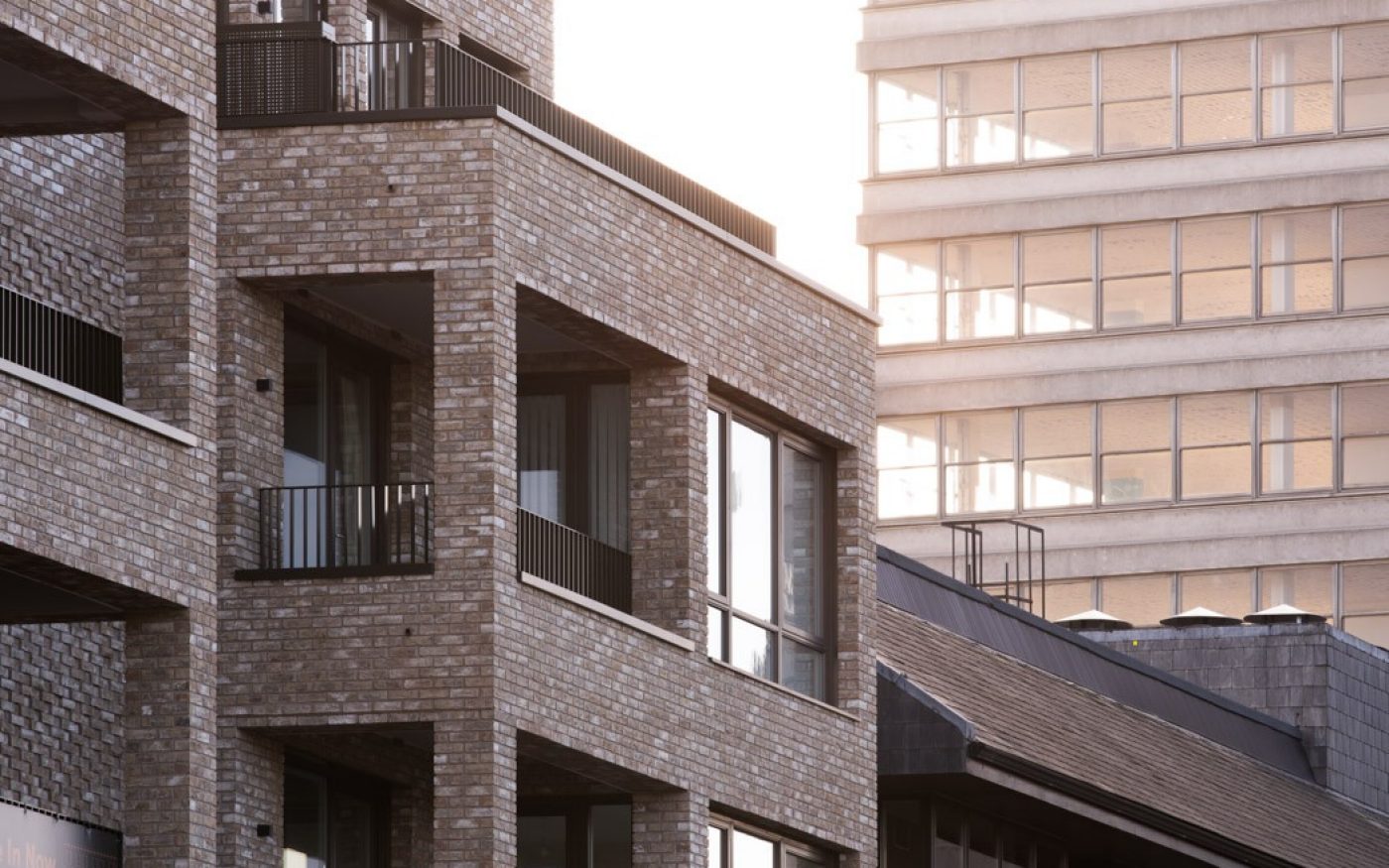 Exterior of the modern balconies featured on this contemporary building