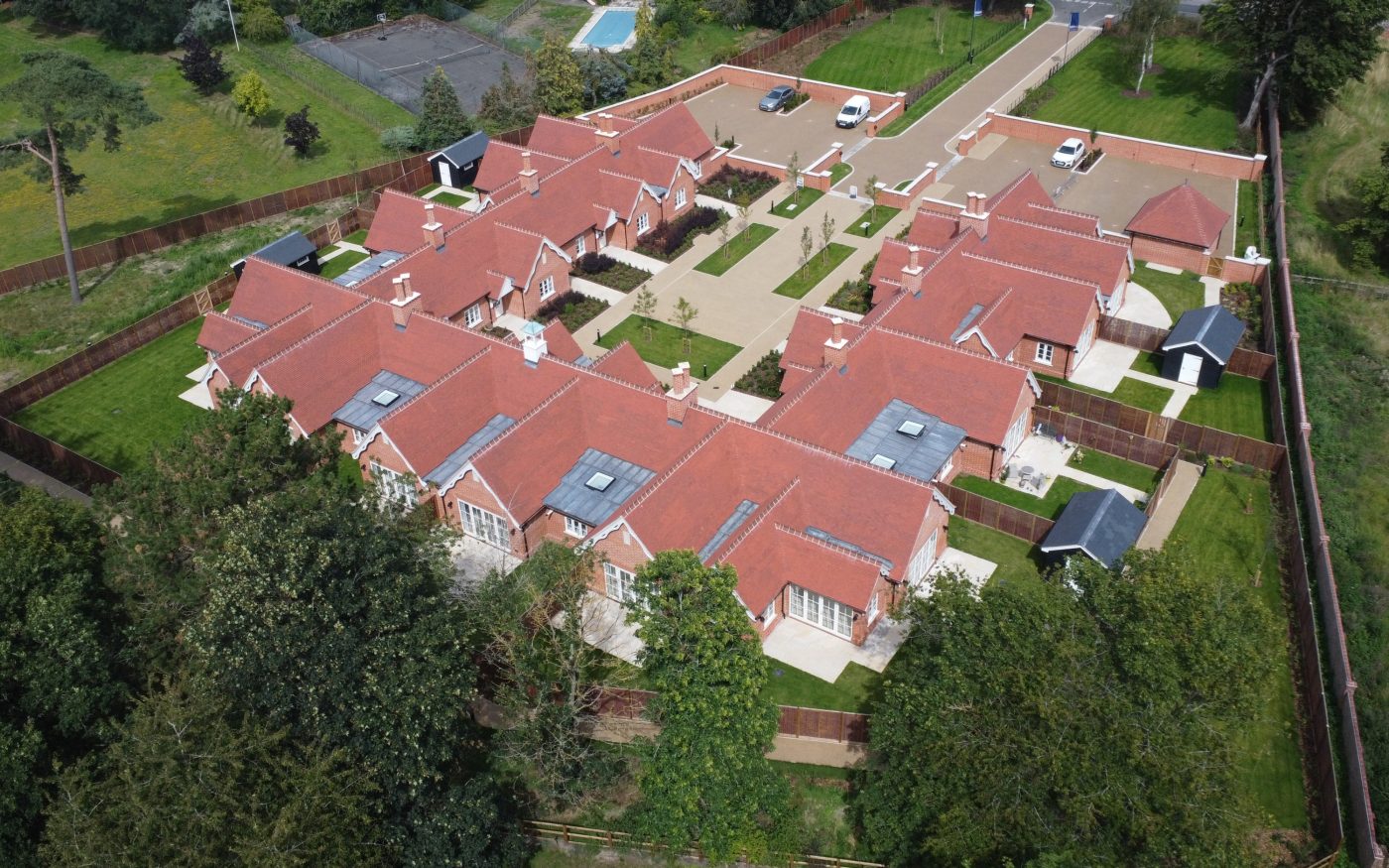 other aerial angle of the residential estate with the Wienerberger Goxhill Dark Red roof tile standing out