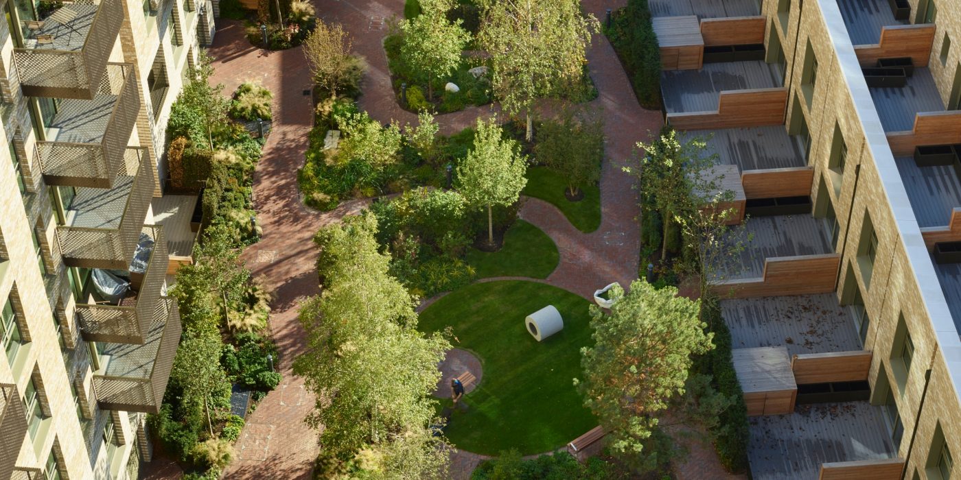 Aerial view of South Gardens landscape project