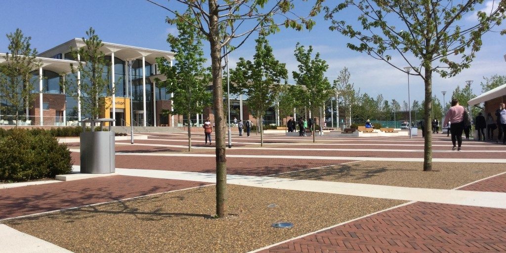 Nottingham Trent University outside paved area with trees