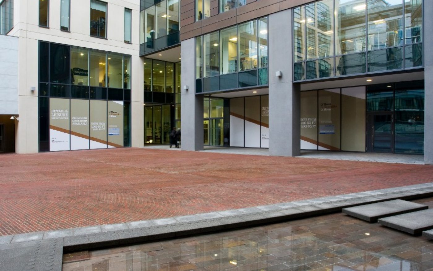 Paved area outside the modern high rise buildings