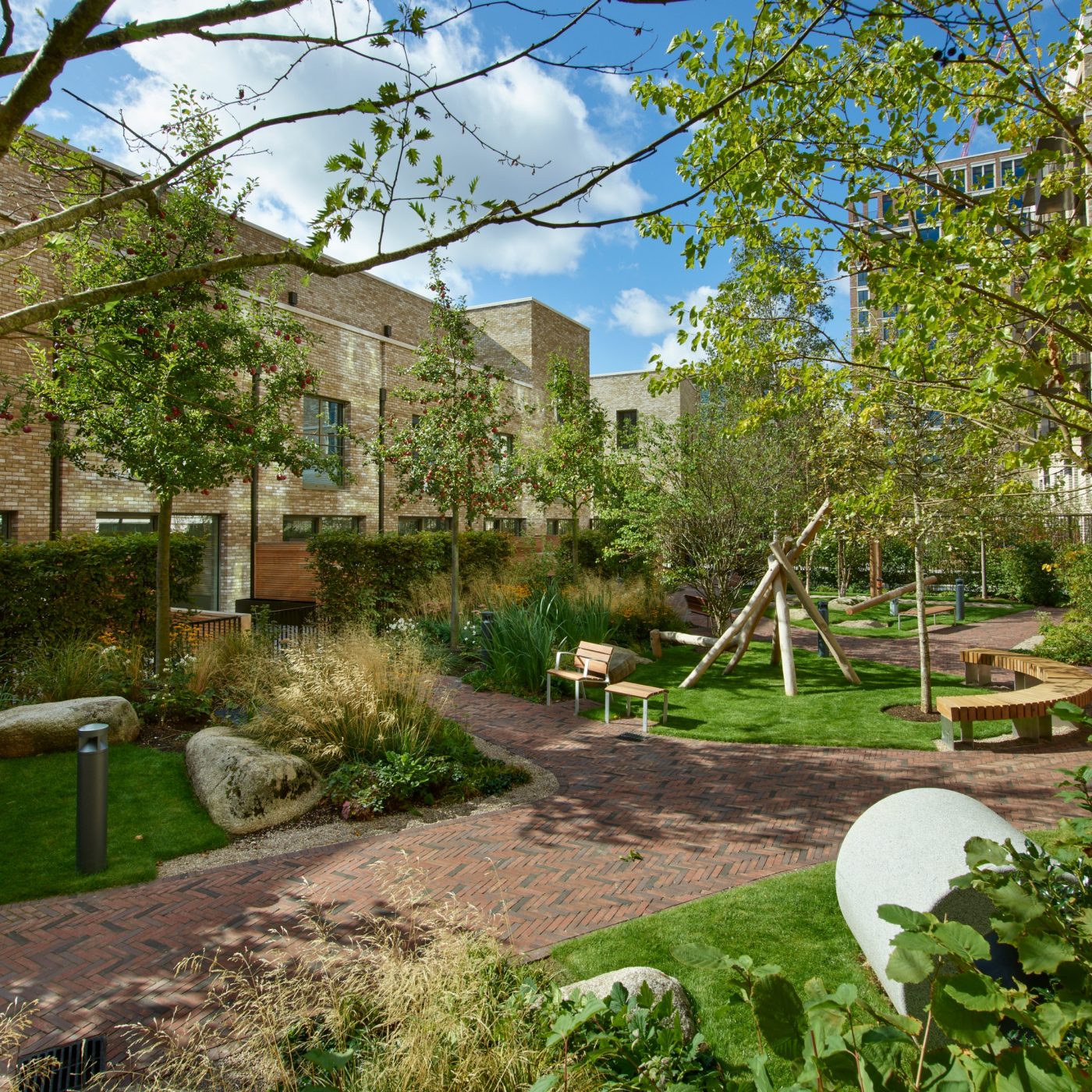 South Gardens inner city park with benches and paved paths