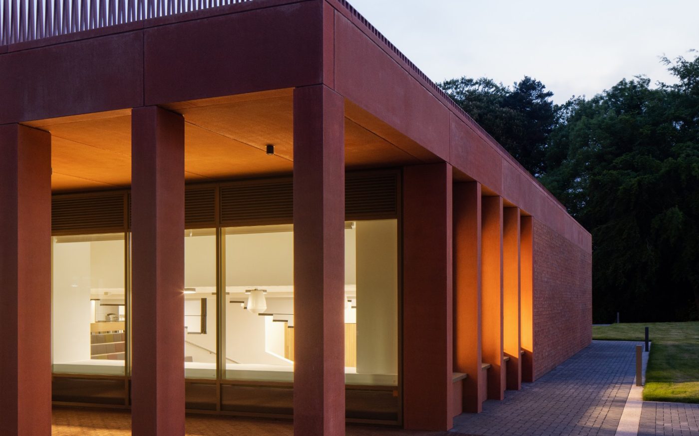 Close up shot of bricks used for this case study with lights in building on