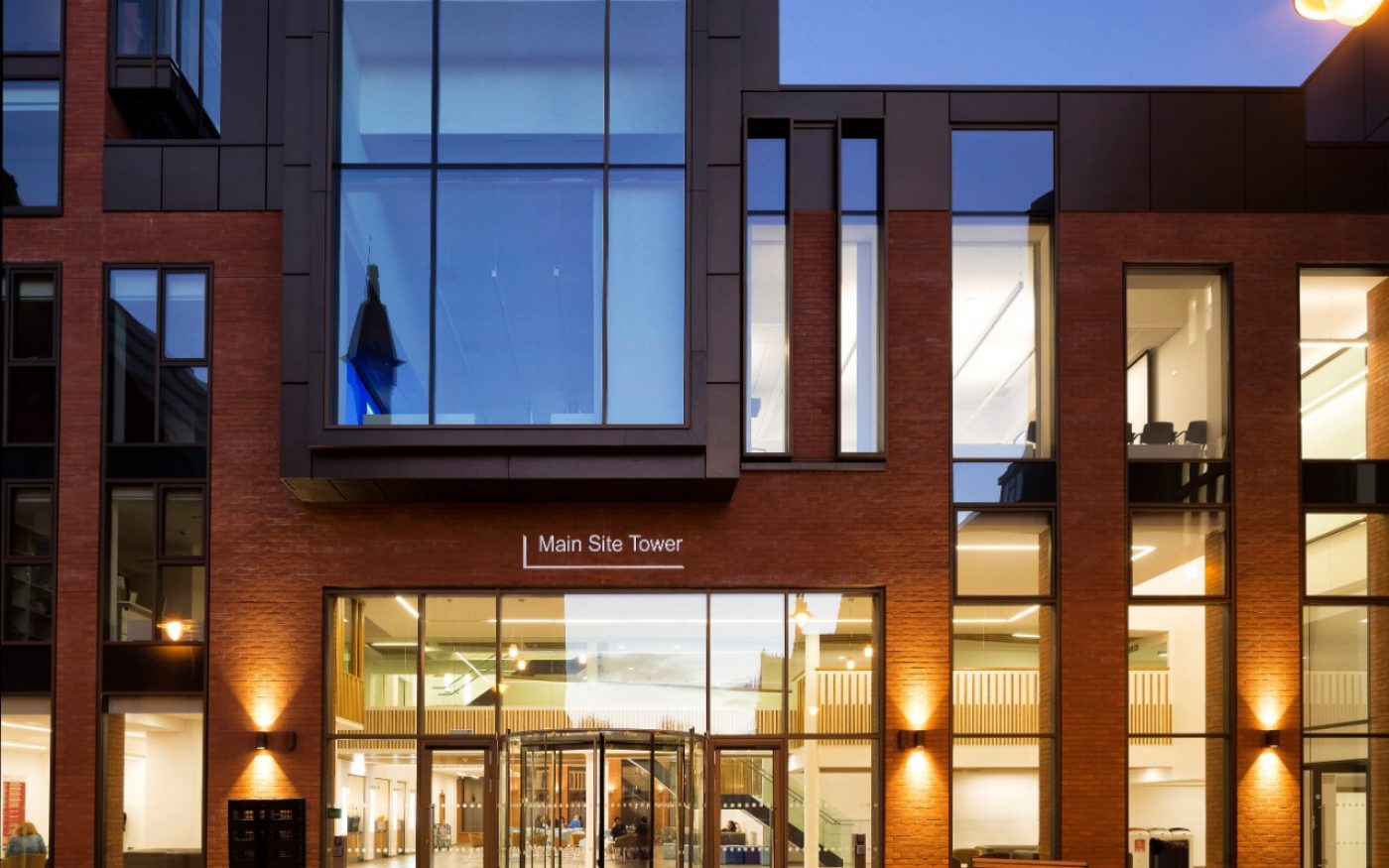 Modern brick building at Queen's University Belfast