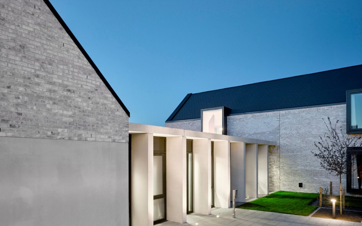 Courtyard of the newly developed building at dusk