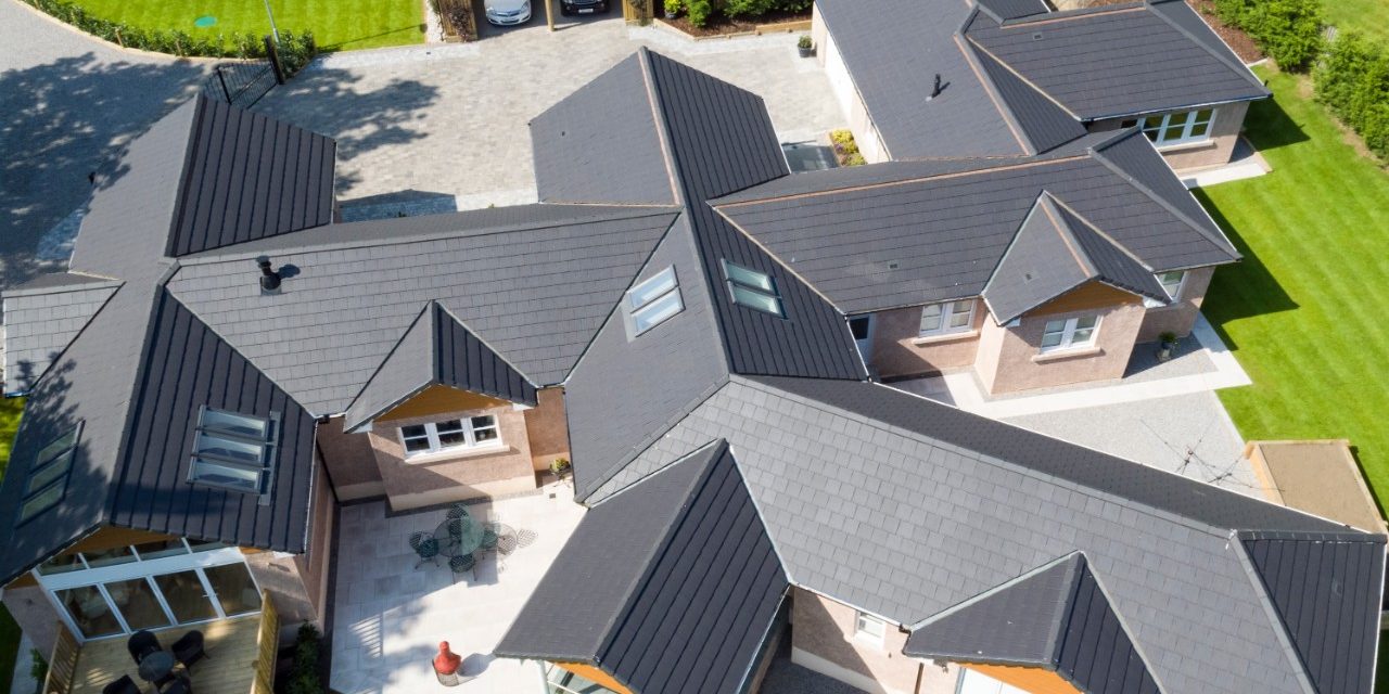 Aerial view of modern roof architecture
