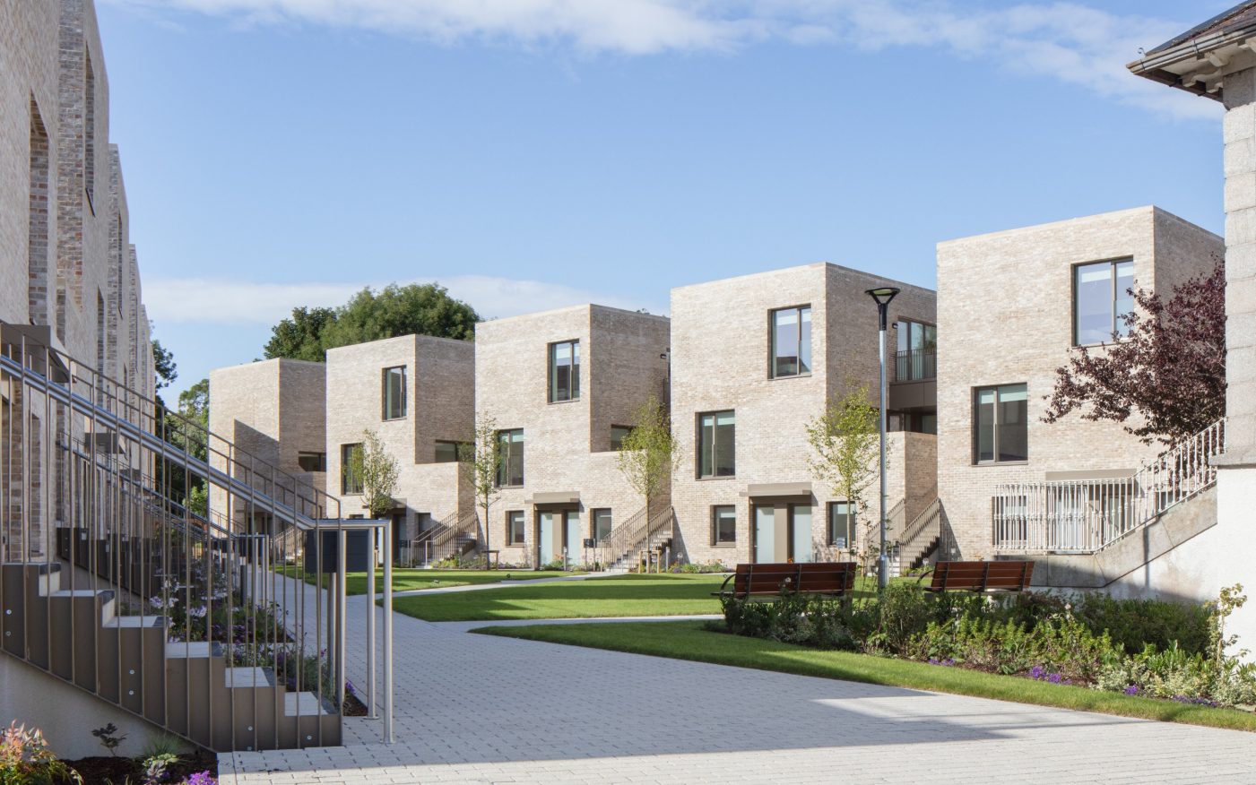 Striking modern buff facades in state of the art project