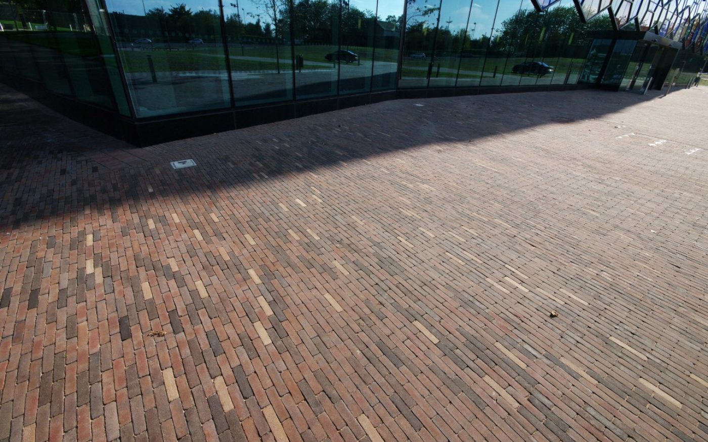 Paved pathway outside of buildings in Smithfield Central Business District