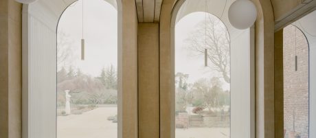 Inside building looking out into the convent grounds