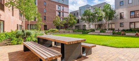Paved garden area at Sugar House Island