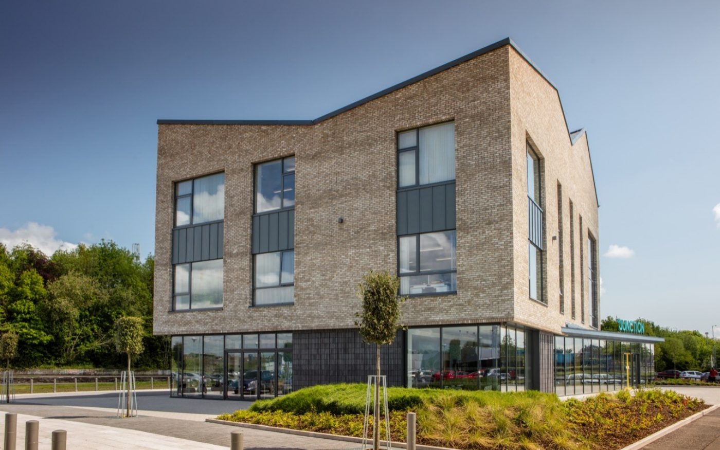 Exterior view of modern new build brick building