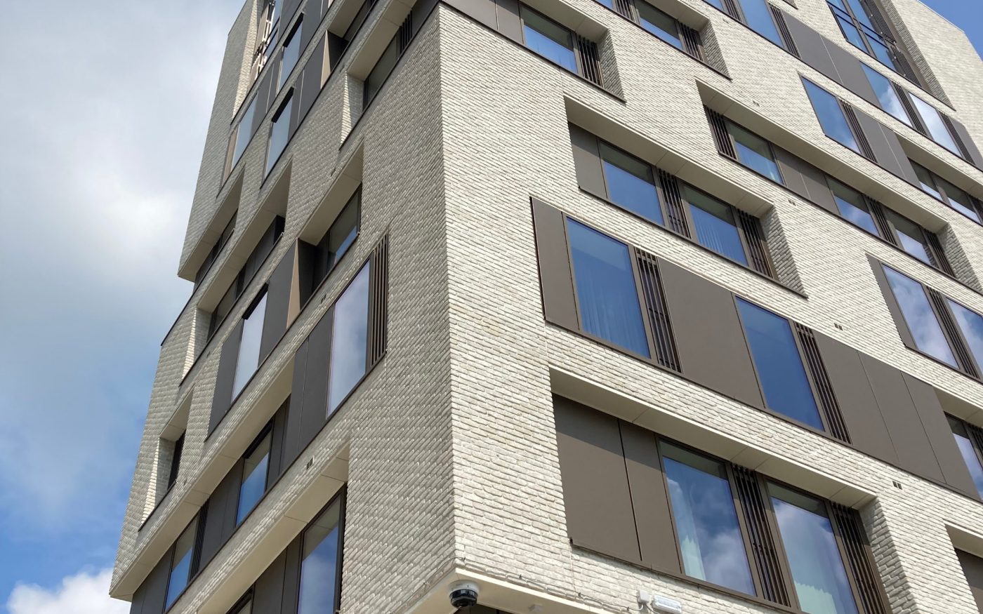 Close up of Casa lena bespoke brick facade and non-standard window dimensions