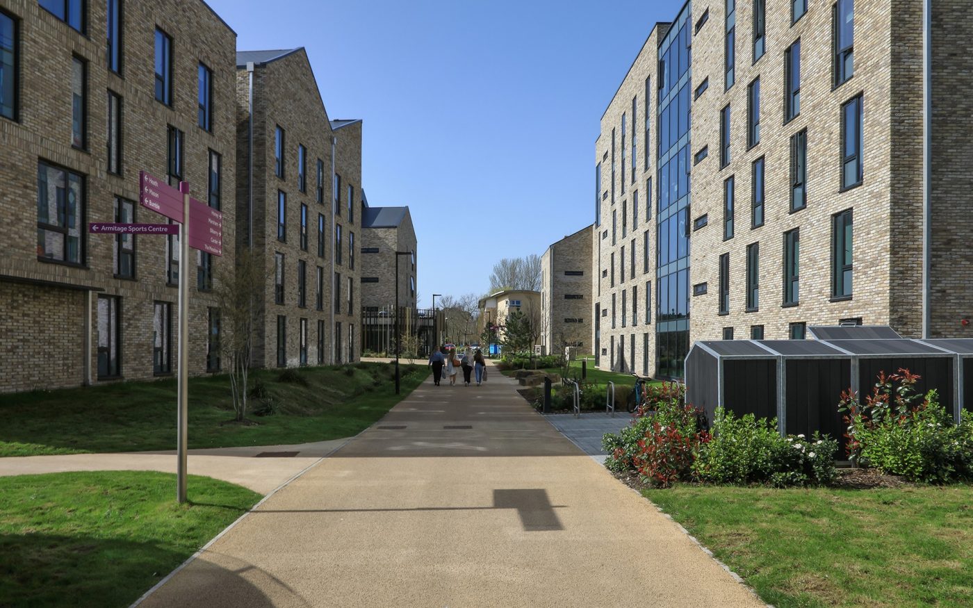 Image of path in between the two modern student accommodation buildings