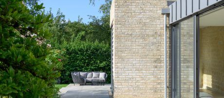 detail of wienerberger brick wall shown up close and garden patio
